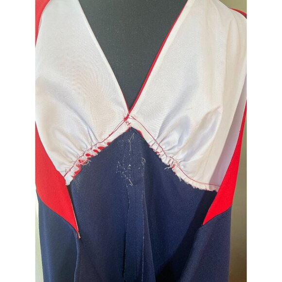 Vintage 70s halter dress, red and navy blue, polyester, nautical maxi, 8/10 (M) - Picture 10 of 10